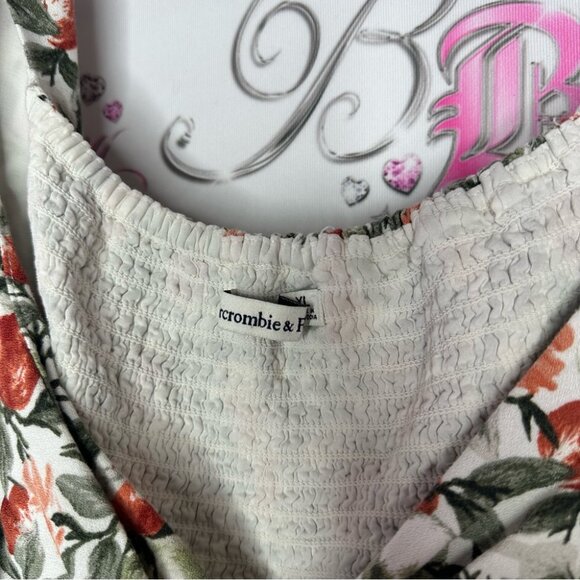 Abercrombie and fitch dress milkmaid flowers orange green Floral Print Dress - Picture 5 of 9